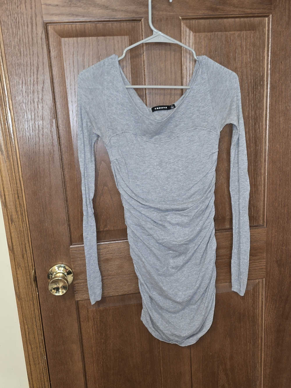 🩶 Trouvé Gray Ruched Bodycon Sweater  Small Long Sleeve Knit Top
